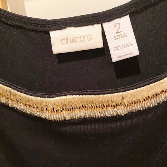 Chico’s EUC Black Tank w/ Gold Bead Collar Detail - Picture 2 of 5